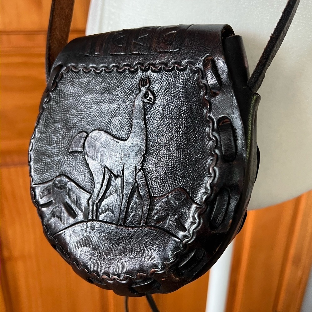 Black Real Leather Llama Crossbody Bag - Picture 4 of 5